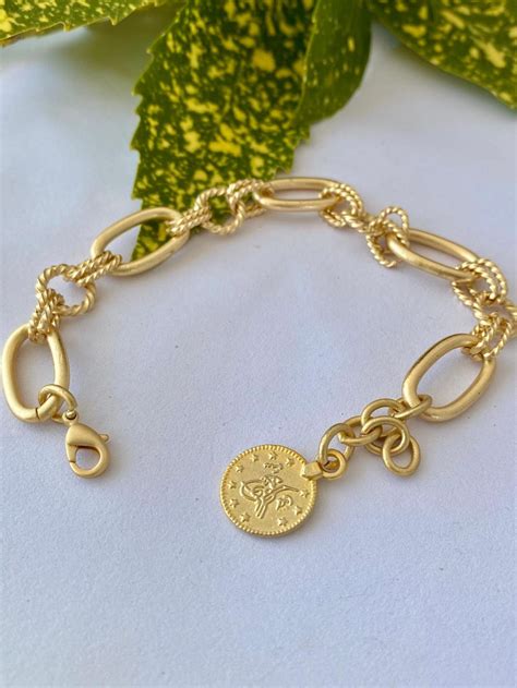 Chunky Gold Chain Bracelet Gold Bracelet With Charm Gold Etsy