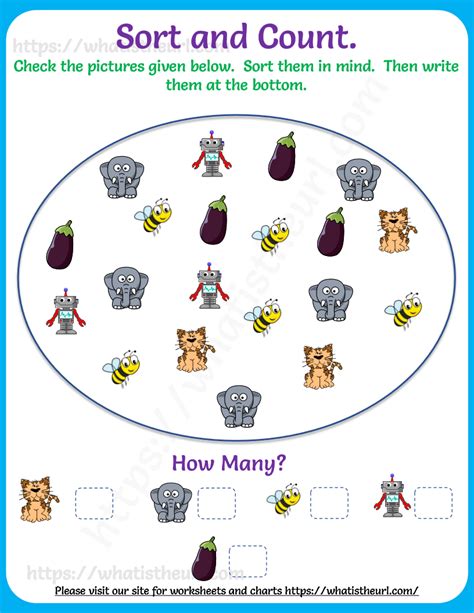 Learn To Sort Count And Write Worksheet Kindergarten Math Worksheets Free Sorting Worksheets
