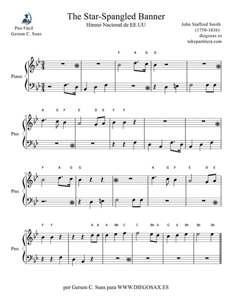 Tocapartituras Partitura Para Piano Fácil De The Star Spangled Banner
