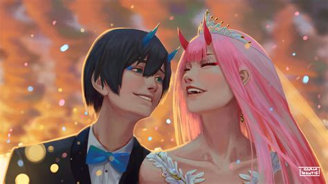 Darling In The Franxx Red Horn Zero Two Blue Horn Hiro With Shallow