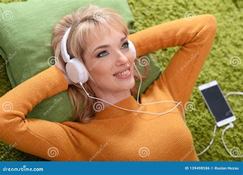 Portrait Of Beautiful Woman Listening To Music Stock Photo Image Of