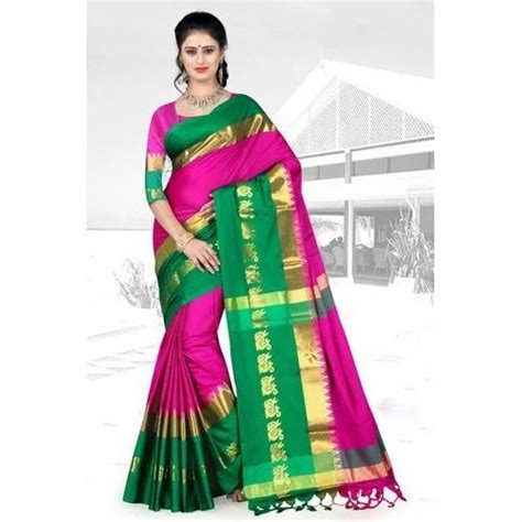 Green And Golden Border Ladies Trendy Cotton Silk Aangi Saree With