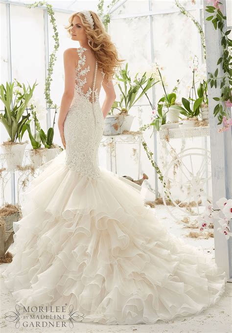 Wedding Dress Mori Lee 2819 V Neckline Lace Top Dresses