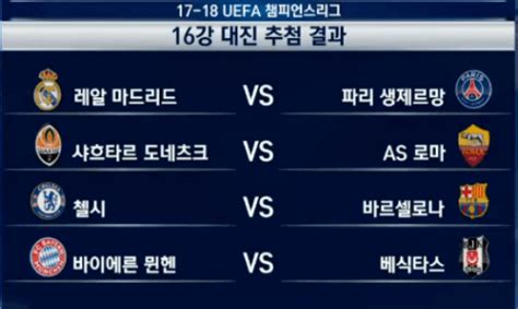 쟁쟁한 유럽 축구 팀들의 각축전이 될 챔스 경기를 조별리그부터 16강, 8강, 준결승, 결승전까지 모두 놓치지 마세요! 챔스 16강 대진표 + 이전에 만날 확률 짤 ㅋㅋ - 유머/이슈/정보 ...