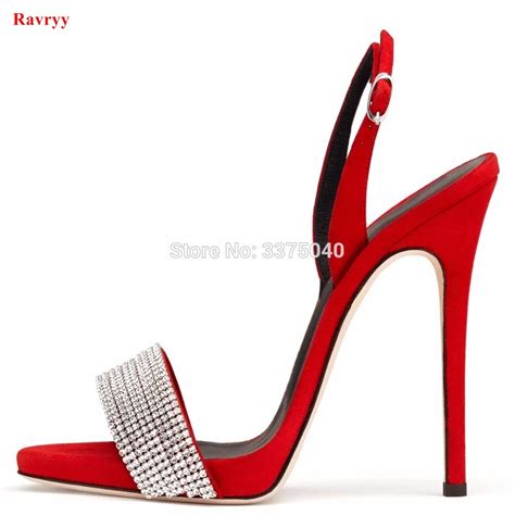 ravryy sexy high heels shoes woman red rhinestone wedding shoes thin heel party shoes summer