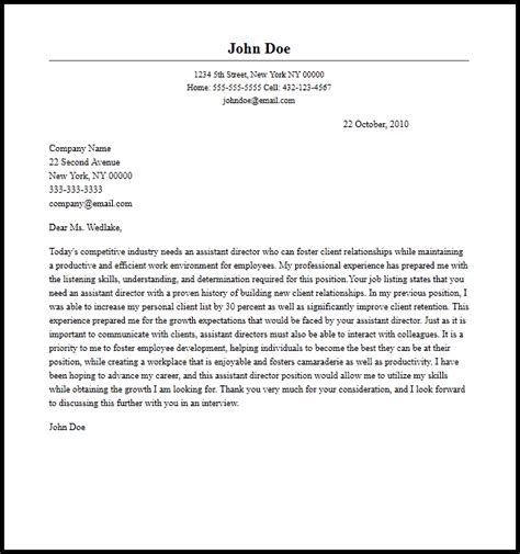 Professional Assistant Director Cover Letter Example