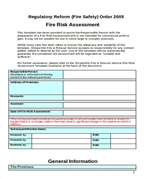 Risk Assessment Template For Fire