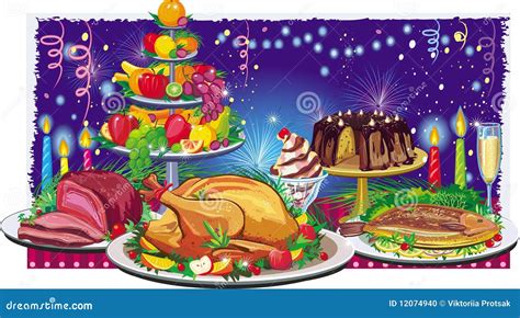 Holiday Dinner Stock Vector Illustration Of Plate Meat 12074940