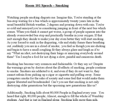 Room 101 Speech Smoking Gcse English Marked By