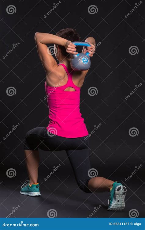 Young Woman Doing Kettlebell Exercices Stock Image Image Of