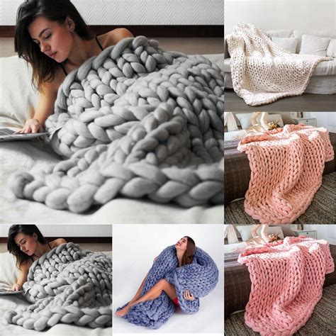 Fashion Soft Autumn And Winter Warm Hand Chunky Knitted Sofa Blanket