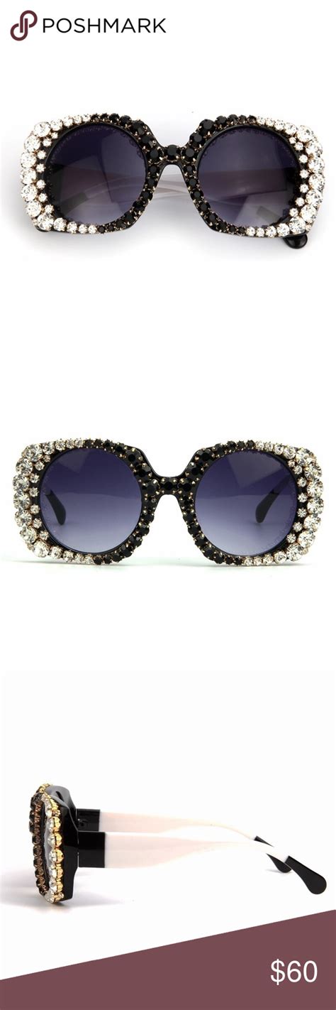Oversized Black N White Rhinestone Sunglasses Rhinestone Sunglasses White Rhinestone Glasses