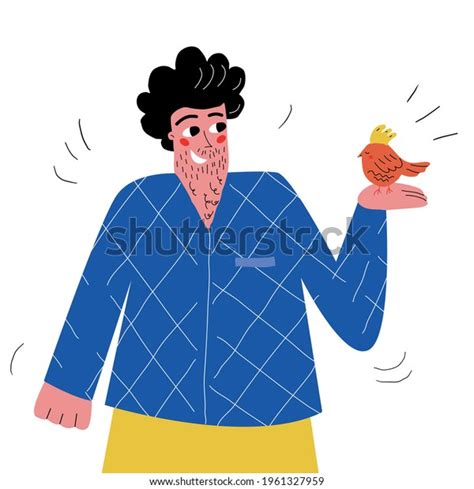 Handdrawn Stylized Man Stubble Holds Small Stock Vector Royalty Free 1961327959 Shutterstock