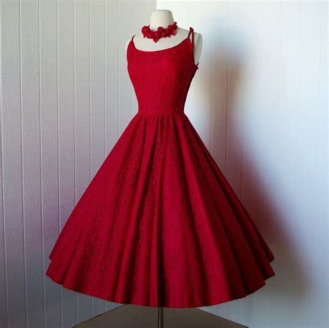 Vintage 1950s Dress Designer Jonathan Logan Red Cotton Lace With