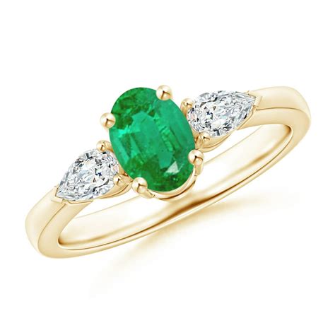 Angara May Birthstone Ring Oval Emerald Three Stone Ring With Pear