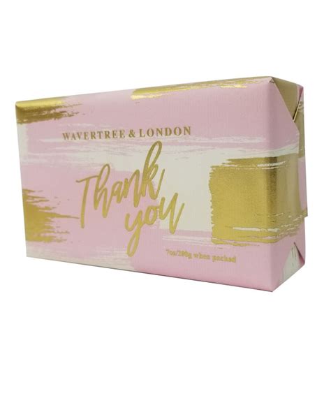 Pink bar of soap with foam isolated. "Thank You" Pink - Bar Soap by Wavertree & London Price