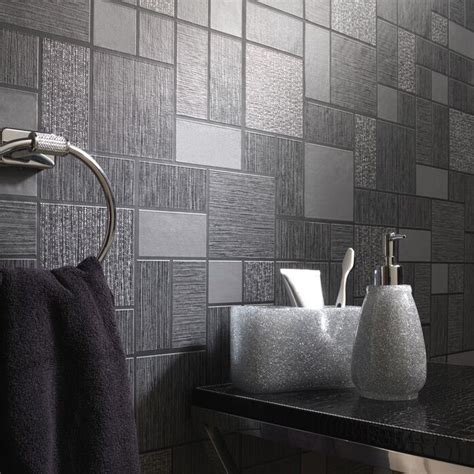 Design style birds & butterflies conversational damasks floral geometrics & stripes imitation immitation kids plain textures tile effect trees, foliage & nature. Black Glitter Tile Wallpaper Kitchen and Bathroom Tiling ...