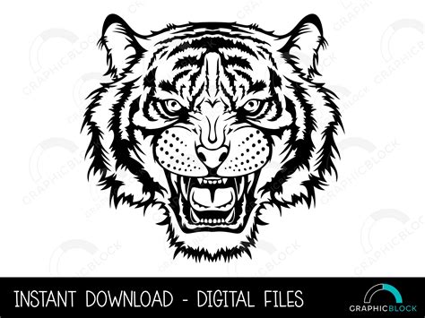 Tiger Head SVG 4 Angry Face PNG Wild Cat Vector Cricut Cut File
