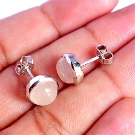 Rose Quartz Stud Earrings Sterling Silver Tiny Round Pink Etsy