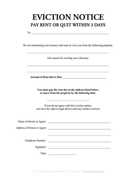 Free Printable 3 Day Eviction Notice Printable Templates