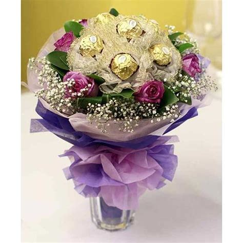 Purple Roses With Ferrero Rocher Hand Bouquet Cookie Bouquet Gift Bouquet Hand Bouquet