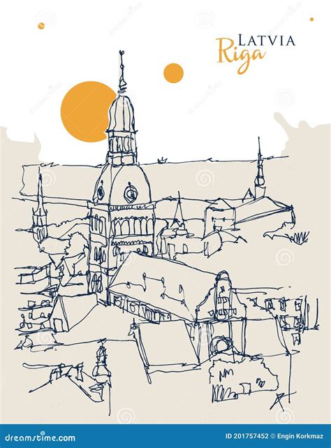 Drawing Sketch Illustration Of Riga The Capital Of Latvia Stock Vector