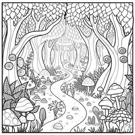 Premium Vector Whimsical Fairytale Forest Coloring Page