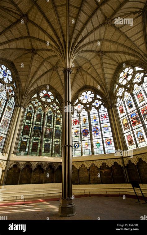 Uk London Westminster Abbey Chapter House Vaulted Ceiling Windows And