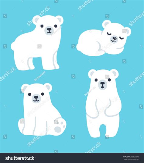 Cute Cartoon Polar Bear Cubs Collection Stock Illustration
