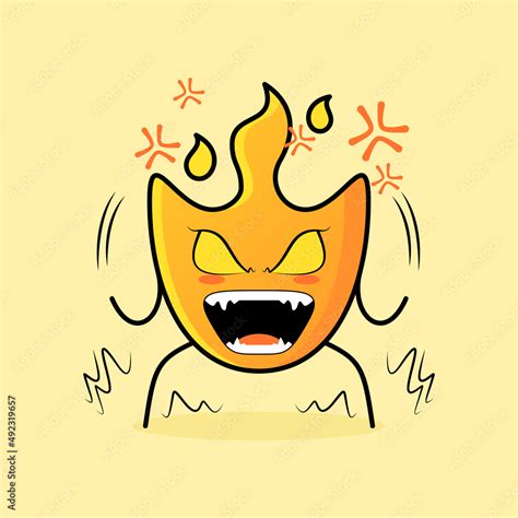 Cute Fire Cartoon With Very Angry Expression Mouth Open And Eyes