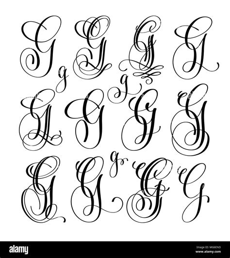 Calligraphy Lettering Script Font G Set Hand Written Stock Vector