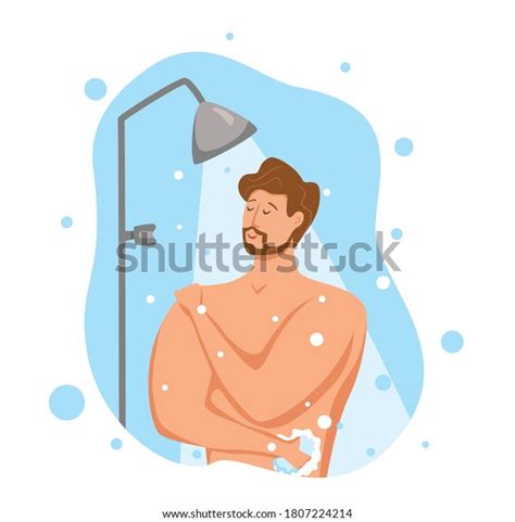 Man Taking Shower Bathroom Vector Illustration Stock Vector Royalty Free 1807224214 Shutterstock