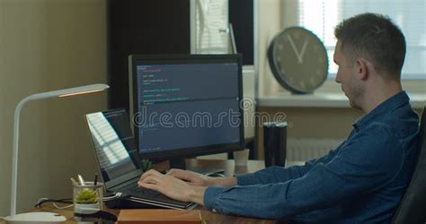 Man Coding Html And Programming On Screen Monitors Development Web