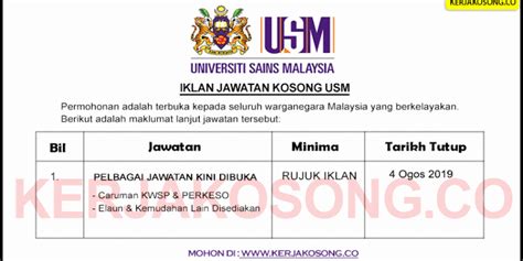 Jawatan kosong terkini di kumpulan wang simpanan pekerja (kwsp) september 2018. Jawatan Kosong Universiti Sains Malaysia (USM) - Jawatan ...