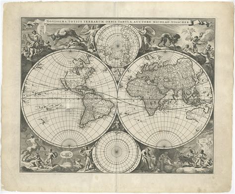 Antique World Map By Visscher C1679 Ebay