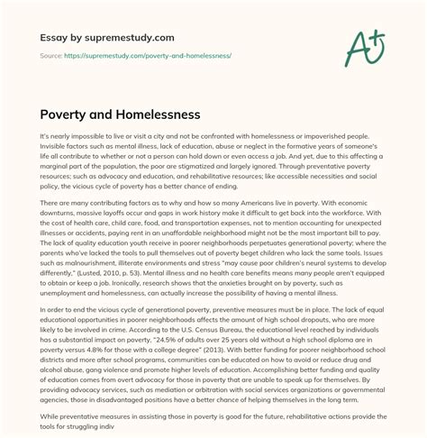 Poverty And Homelessness Free Essay Example 597 Words Supremestudy