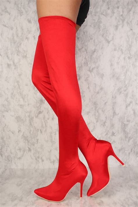 Sexy Red High Shine Thigh High Heel Boots Shoes Post