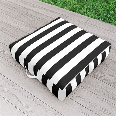 Large Black And White Cabana Stripe Outdoor Floor Cushion Outdoor