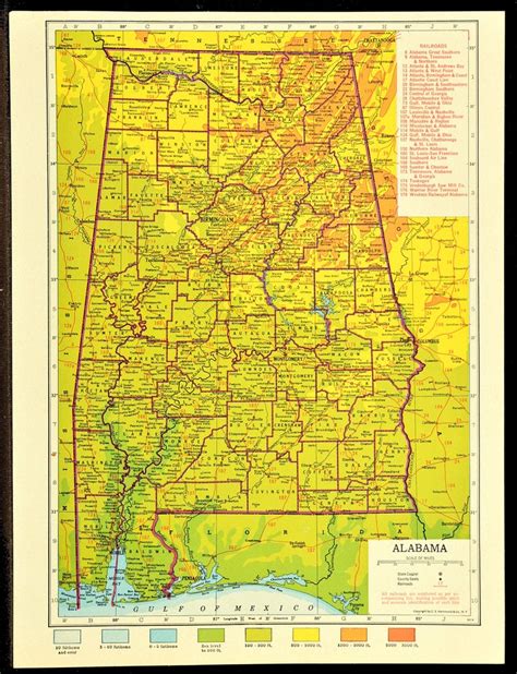 Alabama Map Of Alabama Topographic Map Wall Art Decor Colorful Etsy