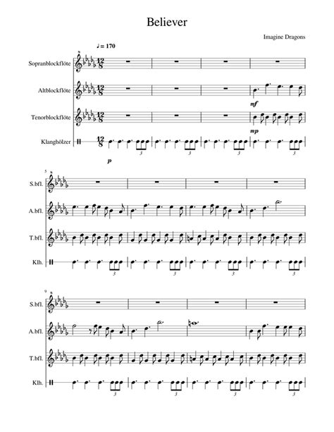Imagine Dragons Believer For Recorder Sheet Music For Recorder