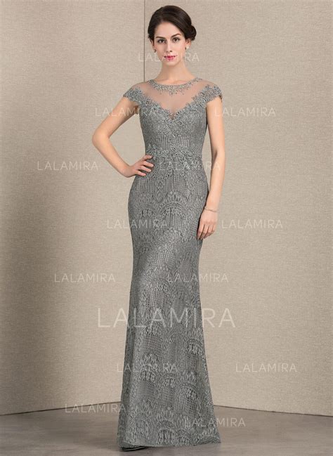 Sheath Column Scoop Neck Floor Length Lace Evening Dress With Beading Sequins 220266 Lalamira