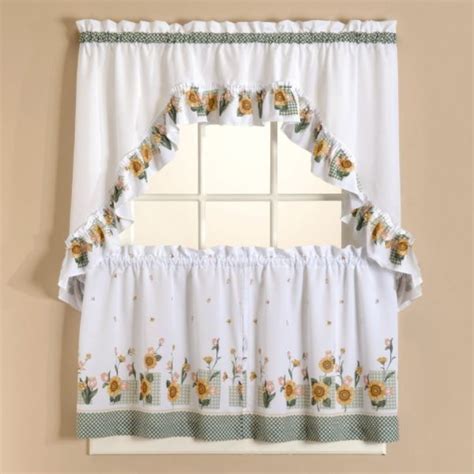 Ambesonne sunflower kitchen curtains, sunflowers in meadow with butterflies floral image country style home design, window drapes 2 panel set for kitchen cafe decor, 55 x 39, yellow blue. Sunflower Tier Curtains Set in 2020 | Kitchen curtains ...