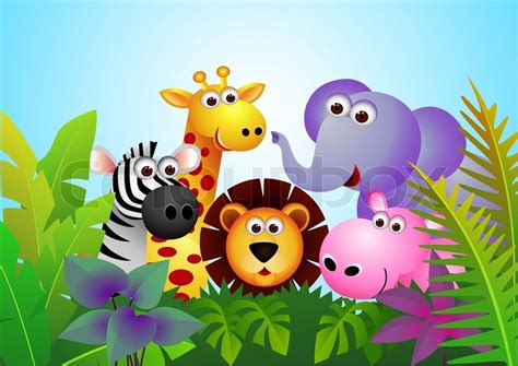 Cute Animal Cartoon In The Jungle Stock Vector Colourbox