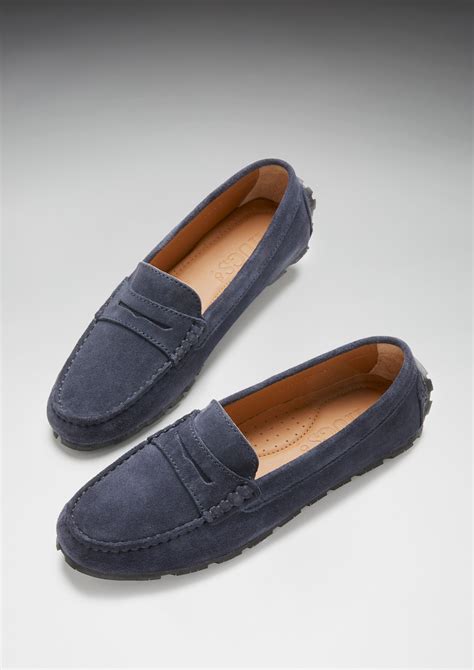 Womens Tyre Sole Penny Loafers Navy Blue Suede Hugs And Co