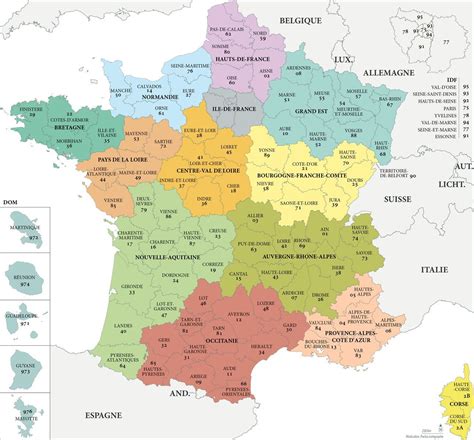 Carte des principales villes françaises. Carte De France Avec Les Départements Et Régions ...