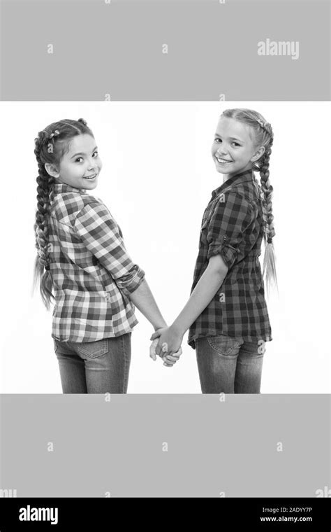 Happiness Is Friendship Happy Children Hold Hands Isolated On White