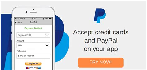 Select a payment amount and method. Accept Credit Card Payments with PayPal account login... - iBuildApp