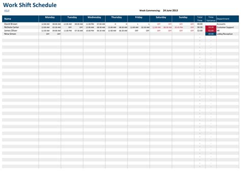 software weekly work schedule template excel
