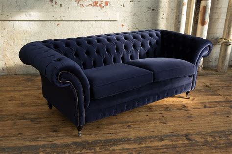 British Handmade 3 Seater Navy Blue Velvet Fabric Chesterfield Etsy