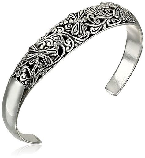 Sterling Silver Bali Inspired Filigree Dragonfly Design Cuff Bracelet
